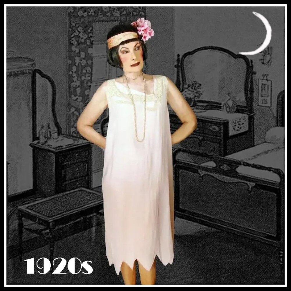 Vintage Silk Nightgown--Art Deco Antique Flapper Lingerie 20s